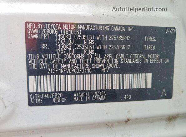 2T3F1RFV0PC373416 2023 TOYOTA RAV4 White Սալոնի 360 աստիճան տեսք