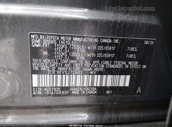 2T3F1RFV1LC133463 2020 TOYOTA RAV4 Gray Widok komory silnika