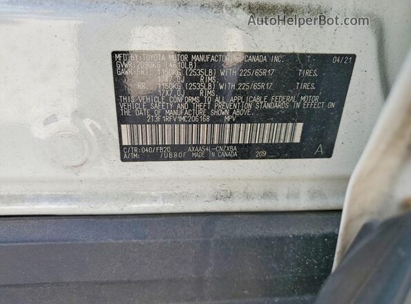 2T3F1RFV1MC206168 2021 TOYOTA RAV4 White სალონის 360-გრადუსიანი ხედი