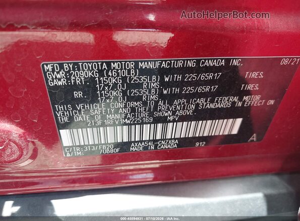 2T3F1RFV1MW225169 2021 TOYOTA RAV4 Maroon Engine compartment view
