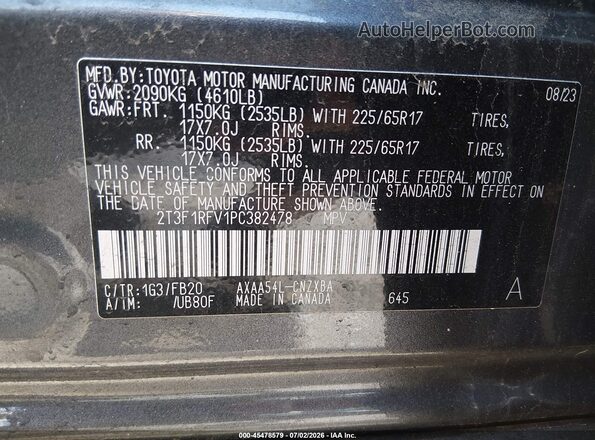 2T3F1RFV1PC382478 2023 TOYOTA RAV4 Gray Շարժիչի բաժամունքի տեսք