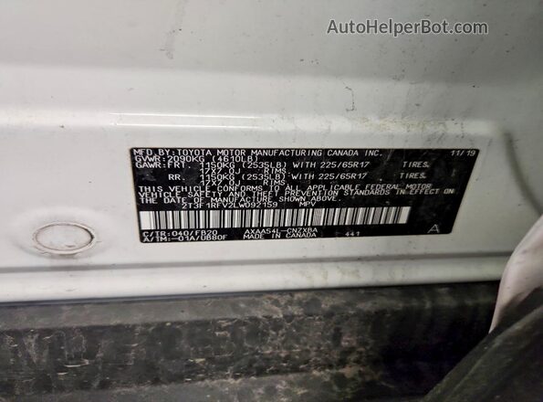 2T3F1RFV2LW092159 2020 TOYOTA RAV4 Белый Вид наклейки с VIN-кодом
