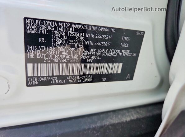 2T3F1RFV2MC155425 2021 TOYOTA RAV4 White Widok komory silnika