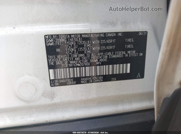 2T3F1RFV2MW207800 2021 TOYOTA RAV4 White Շարժիչի բաժամունքի տեսք