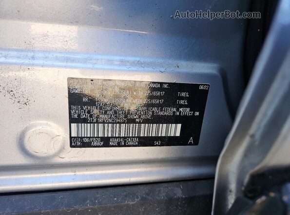 2T3F1RFV2NC294875 2022 TOYOTA RAV4 Silver VIN კოდის სტიკერის ხედი