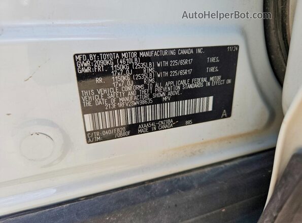 2T3F1RFV2SW498635 2025 TOYOTA RAV4 White Вид наклейки з VIN-кодом