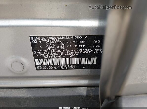2T3F1RFV3LC083276 2020 TOYOTA RAV4 Silver Engine compartment view