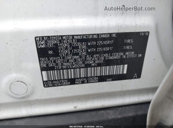2T3F1RFV3LW092686 2020 TOYOTA RAV4 White ძრავის განყოფილების ხედი