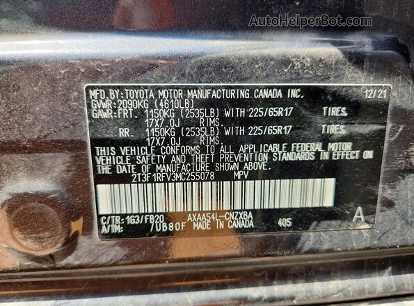 2T3F1RFV3MC255078 2021 TOYOTA RAV4 Gray VIN sticker view