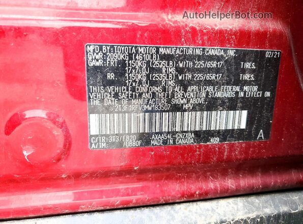 2T3F1RFV3MW183507 2021 TOYOTA RAV4 Red VIN կոդի պիտակի տեսք