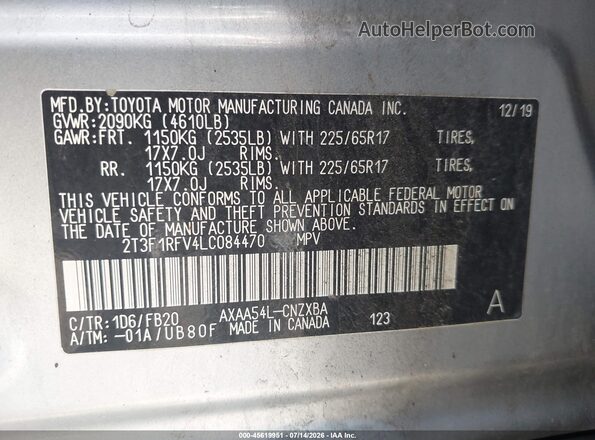 2T3F1RFV4LC084470 2020 TOYOTA RAV4 Silver Engine compartment view