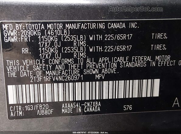 2T3F1RFV4NC260971 2022 TOYOTA RAV4 Gray Вид підкапотного простору