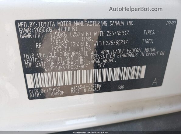 2T3F1RFV4PC337907 2023 TOYOTA RAV4 White Engine compartment view