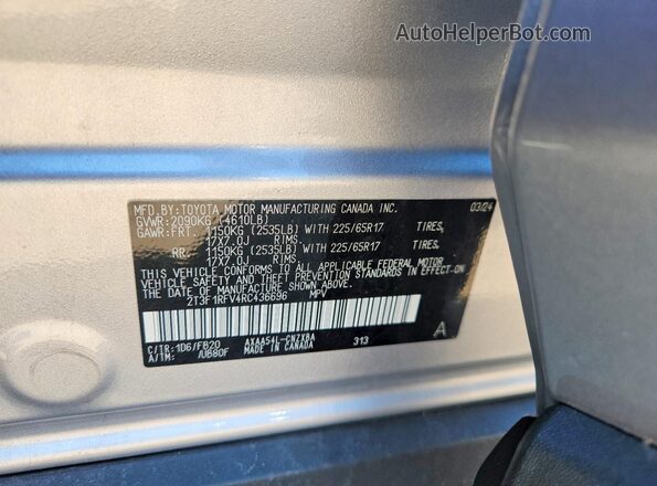 2T3F1RFV4RC436696 2024 TOYOTA RAV4 Silver Vista de la etiqueta del VIN