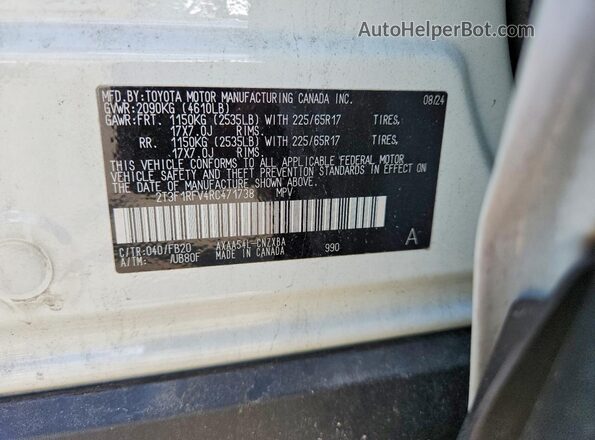 2T3F1RFV4RC471738 2024 TOYOTA RAV4 White VIN sticker view