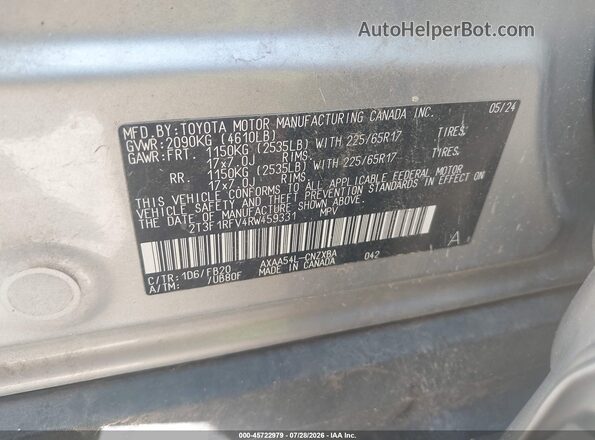 2T3F1RFV4RW459331 2024 TOYOTA RAV4 Silver ძრავის განყოფილების ხედი