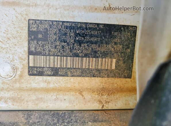 2T3F1RFV5NC280338 2022 TOYOTA RAV4 Белый Вид подкапотного пространства