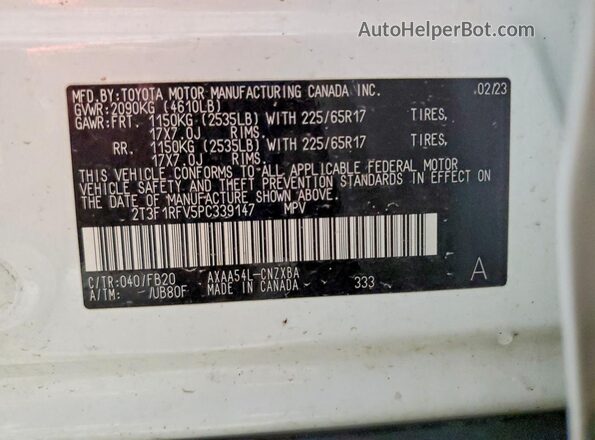 2T3F1RFV5PC339147 2023 TOYOTA RAV4 White სალონის 360-გრადუსიანი ხედი