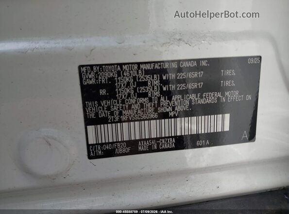 2T3F1RFV5SC560966 2025 TOYOTA RAV4 White Widok komory silnika