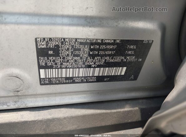 2T3F1RFV6KC001619 2019 TOYOTA RAV4 Gray Widok komory silnika