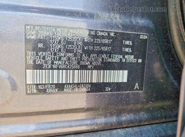 2T3F1RFV6RC425666 2024 TOYOTA RAV4 Charcoal Vista de la etiqueta del VIN