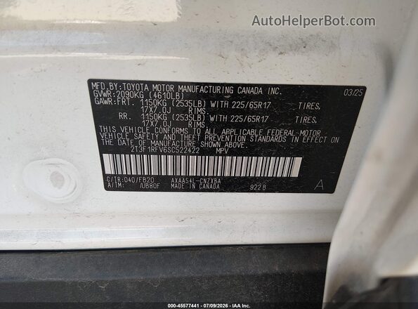 2T3F1RFV6SC522422 2025 TOYOTA RAV4 White ძრავის განყოფილების ხედი