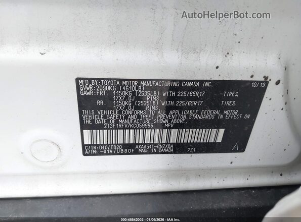 2T3F1RFV7KC059996 2019 TOYOTA RAV4 White Вид підкапотного простору