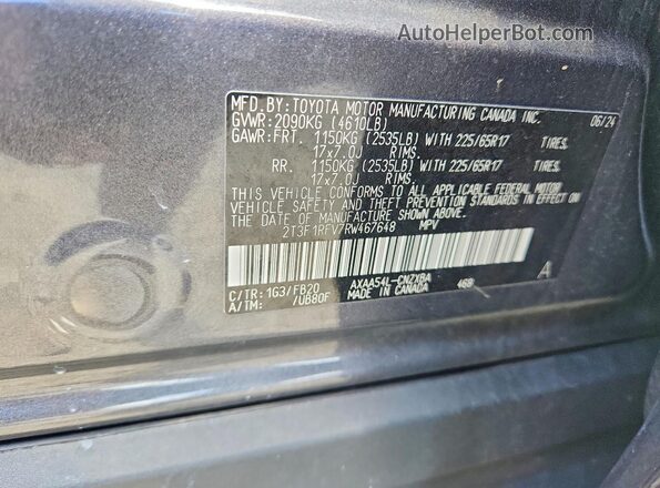 2T3F1RFV7RW467648 2024 TOYOTA RAV4 Серый Вид наклейки с VIN-кодом