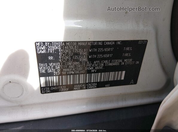 2T3F1RFV8MW186340 2021 TOYOTA RAV4 White Widok komory silnika