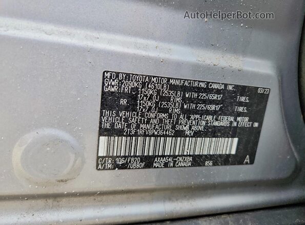 2T3F1RFV8PW364462 2023 TOYOTA RAV4 Серебряный Вид наклейки с VIN-кодом