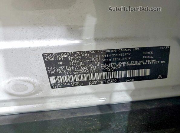 2T3F1RFV8SW623993 2025 TOYOTA RAV4 Белый Панорамный вид салона 360°