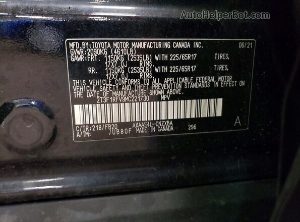 2T3F1RFV9MC221730 2021 TOYOTA RAV4 Black ძრავის განყოფილების ხედი