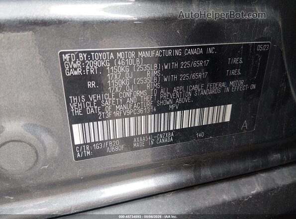 2T3F1RFV9PC361314 2023 TOYOTA RAV4 Gray Շարժիչի բաժամունքի տեսք