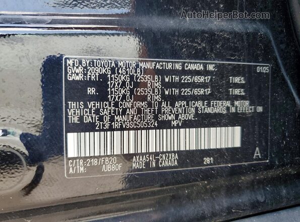 2T3F1RFV9SC505324 2025 TOYOTA RAV4 Black VIN կոդի պիտակի տեսք