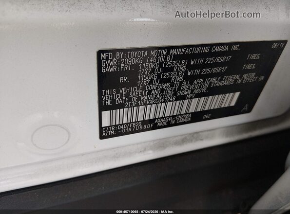 2T3F1RFVXKC041248 2019 TOYOTA RAV4 White Widok komory silnika