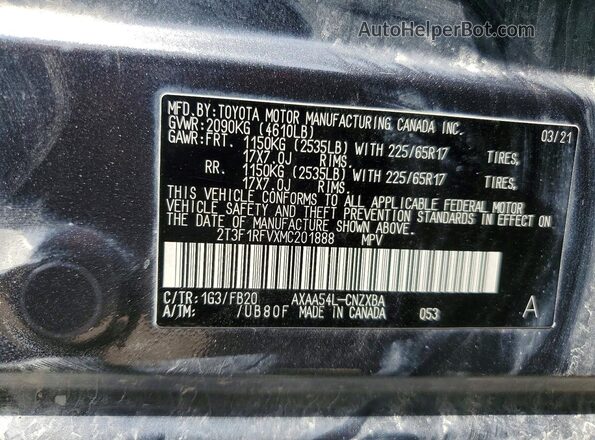 2T3F1RFVXMC201888 2021 TOYOTA RAV4 Gray Вид наклейки з VIN-кодом