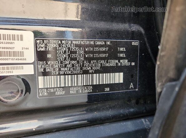 2T3F1RFVXNC288953 2022 TOYOTA RAV4 Black Vista de la etiqueta del VIN