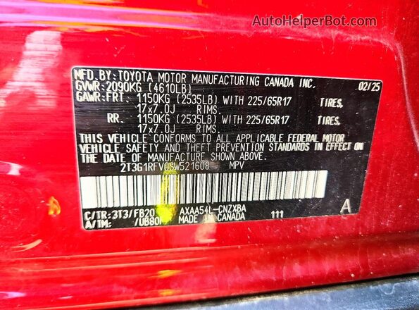 2T3G1RFV0SW521608 2025 TOYOTA RAV4 Red Widok komory silnika