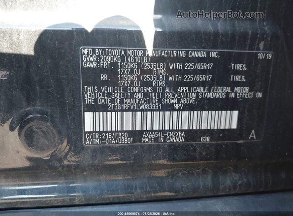 2T3G1RFV1LW083991 2020 TOYOTA RAV4 Black Vista del compartimento del motor