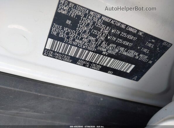 2T3G1RFV2LW116691 2020 TOYOTA RAV4 Белый Вид подкапотного пространства