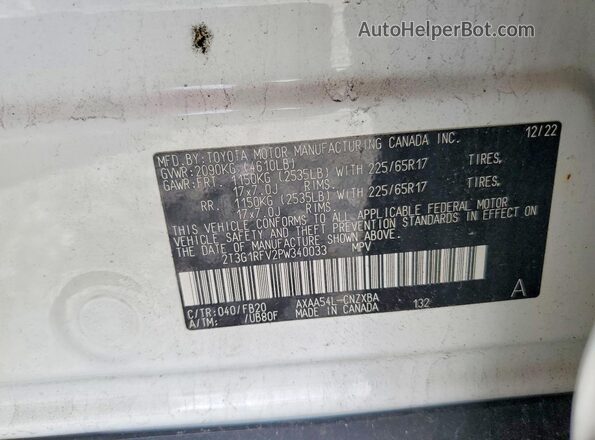 2T3G1RFV2PW340033 2023 TOYOTA RAV4 White Widok naklejki z numerem VIN