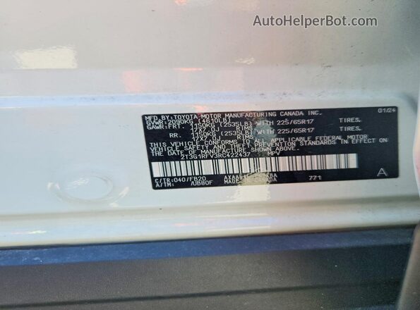 2T3G1RFV3RC422437 2024 TOYOTA RAV4 White Вид наклейки з VIN-кодом