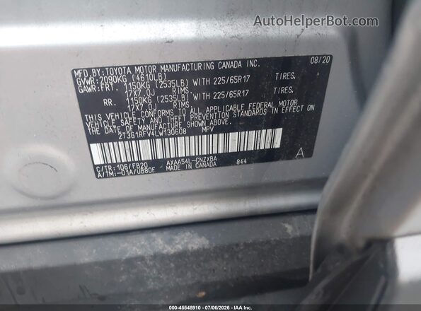2T3G1RFV4LW130608 2020 TOYOTA RAV4 Silver Widok komory silnika