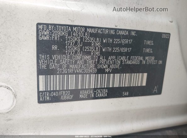 2T3G1RFV4NC309459 2022 TOYOTA RAV4 Белый Вид подкапотного пространства