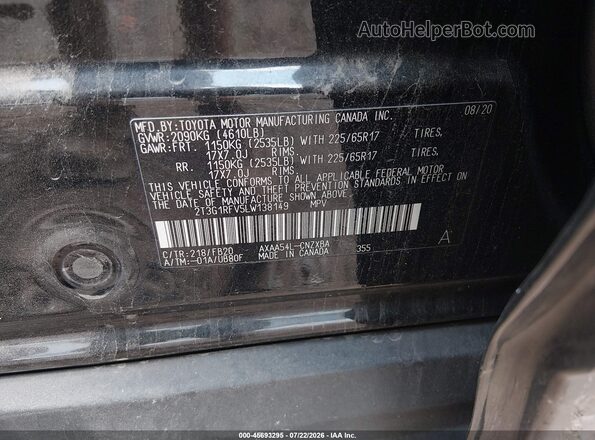 2T3G1RFV5LW138149 2020 TOYOTA RAV4 Black Շարժիչի բաժամունքի տեսք
