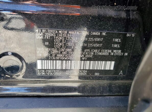 2T3G1RFV6KW049513 2019 TOYOTA RAV4 Black VIN կոդի պիտակի տեսք