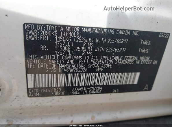 2T3G1RFV6NW262028 2022 TOYOTA RAV4 Белый Вид подкапотного пространства