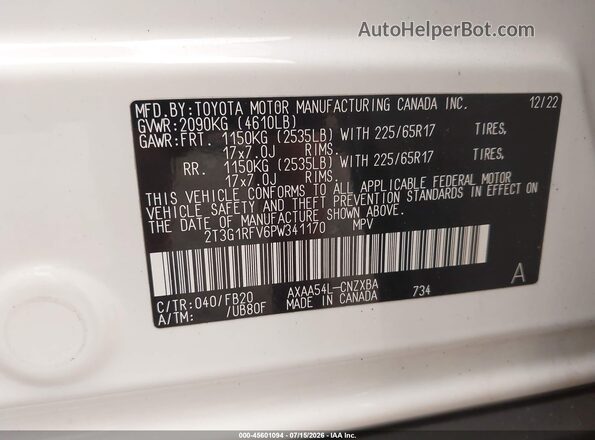 2T3G1RFV6PW341170 2023 TOYOTA RAV4 White Vista del compartimento del motor