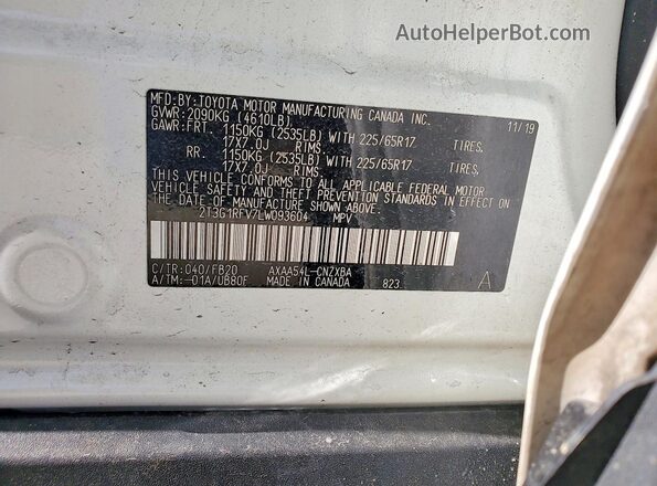 2T3G1RFV7LW093604 2020 TOYOTA RAV4 White Շարժիչի բաժամունքի տեսք