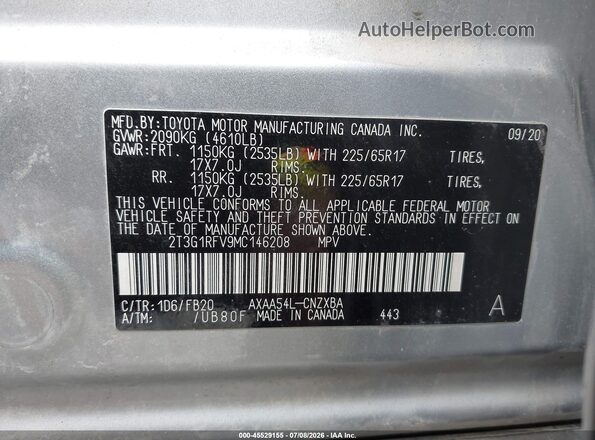 2T3G1RFV9MC146208 2021 TOYOTA RAV4 Silver ძრავის განყოფილების ხედი